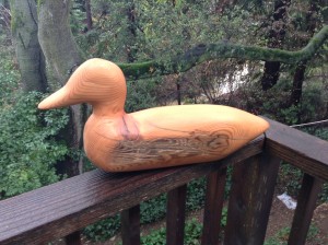 Duck carved out of a 4x6 and I'm not a woodcarver but it was lots of fun